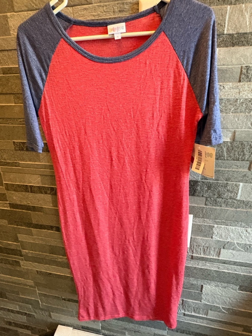 LuLaRoe Red and Blue Raglan Dress